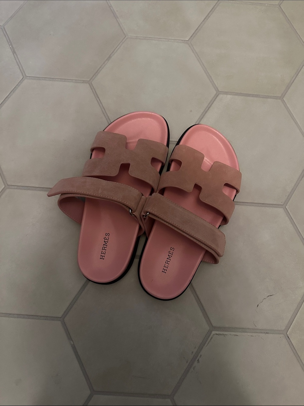 Hermès Pink Suede Slide Sandals for Women